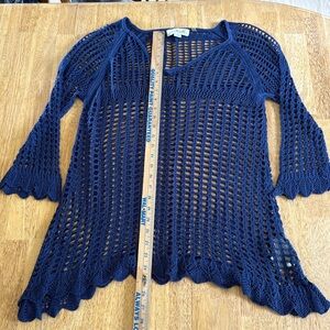 Simply Noelle Blue‎ Crochet Swim Coverup with V-Neck size small Cottagecore